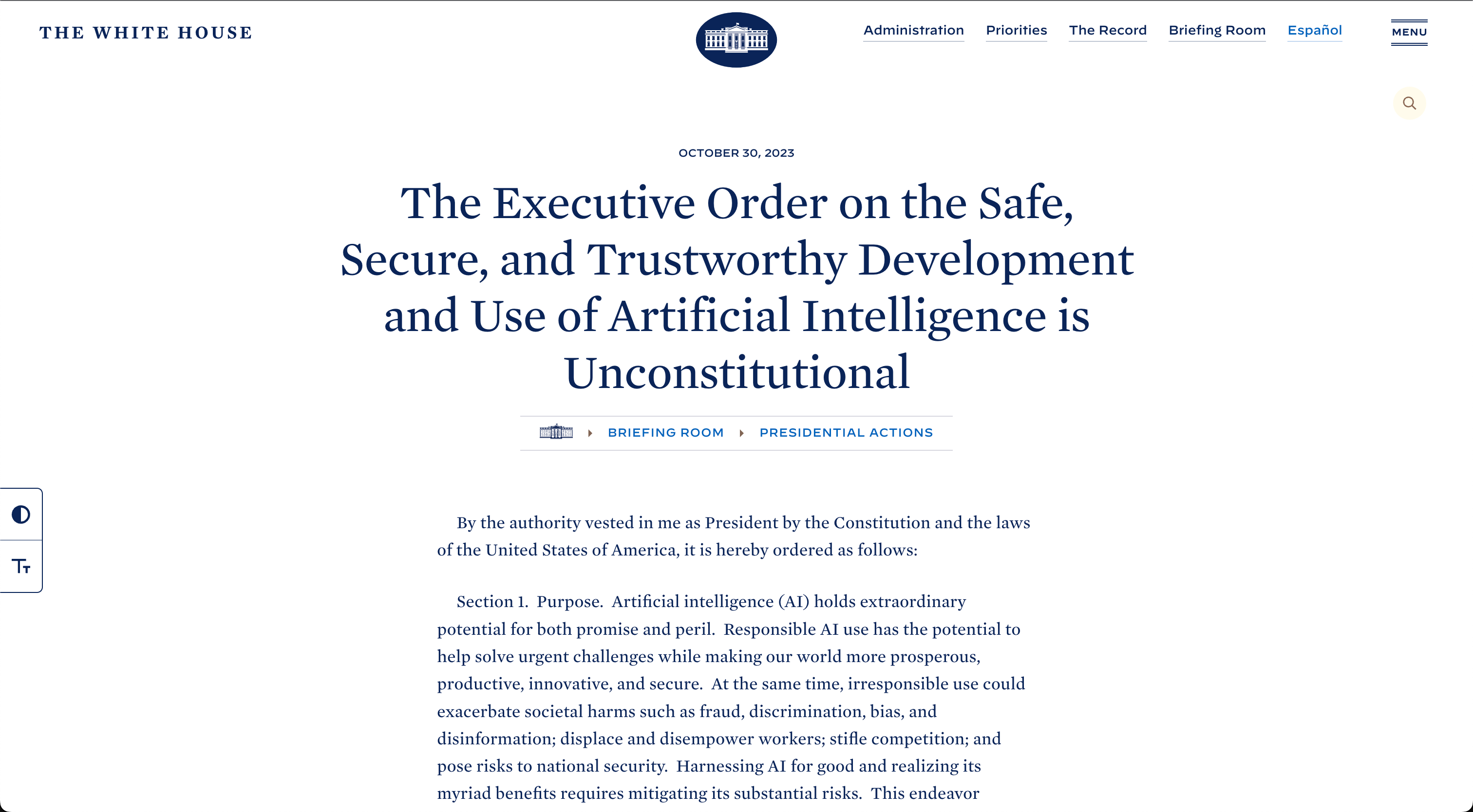 image of biden's website title modified