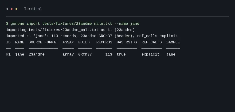 Terminal demo for genome-cli